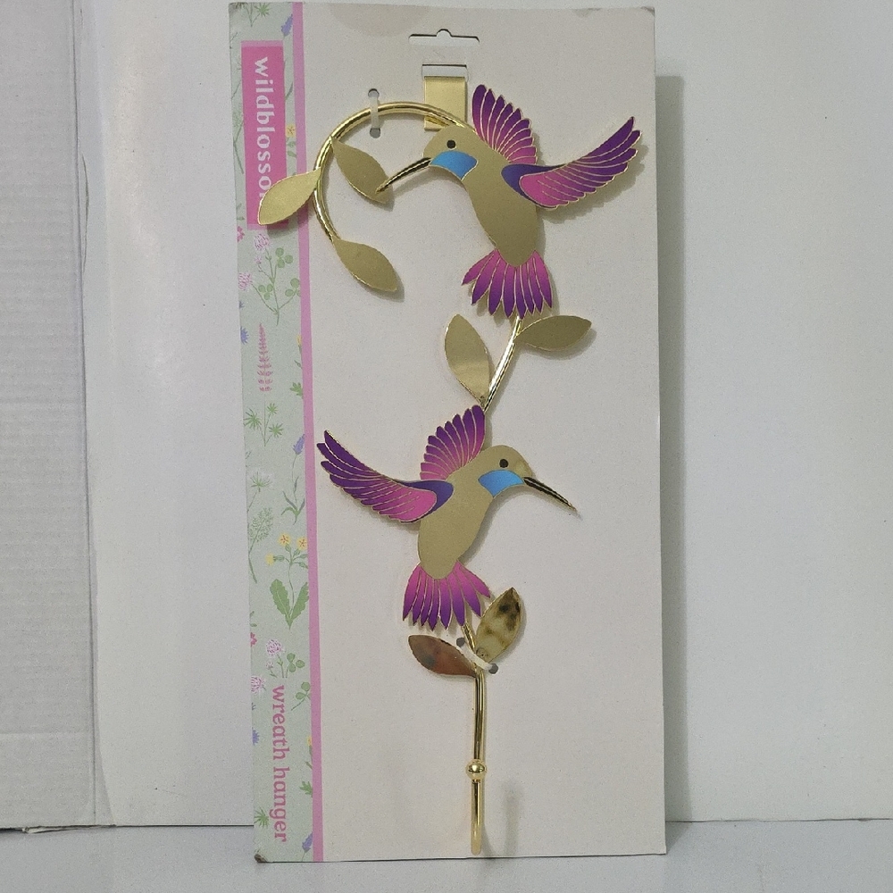 Wild Blossom Gold and Purple Hummingbird Wreath Hanger, NWT